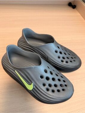 Nike Black Foam Slip-On Clogs with Neon Yellow Swoosh